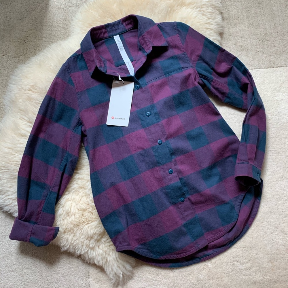 NWT Lululemon Fall Winter Plaid Flannel Button Down Shirt Top - Picture 2 of 8